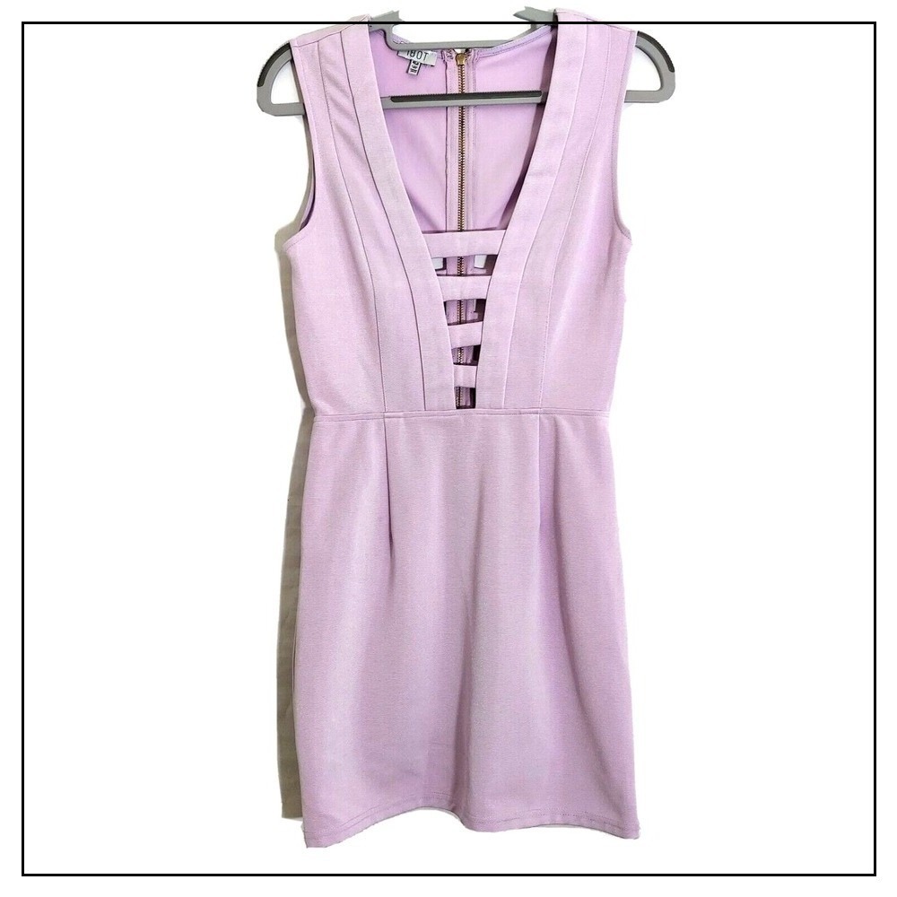 Tobi Dress S Purple Bodycon Cut Out Open Zipper Plunge‎ Neck Sexy Edgy Glam
